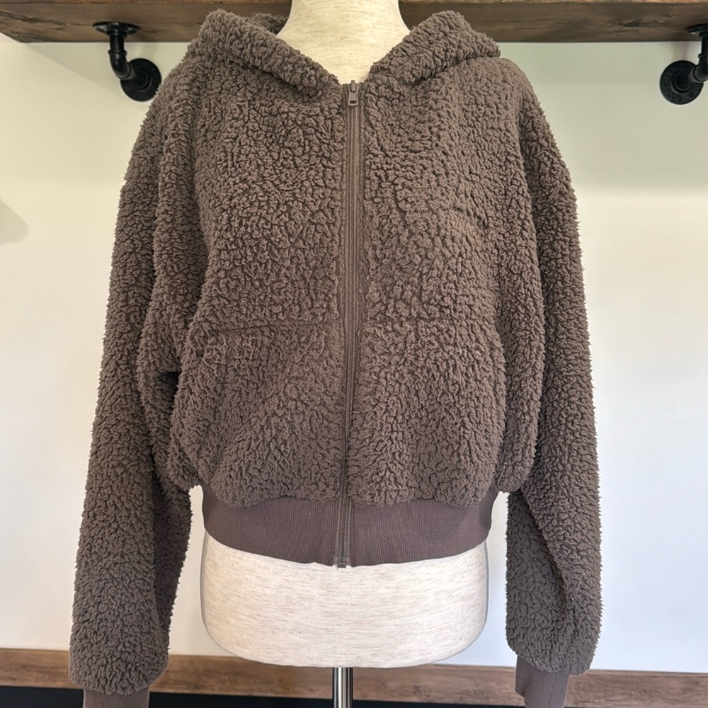 Skims Teddy Full Zip Up Crop Jacket Womens Sherpa Lounge Amethyst